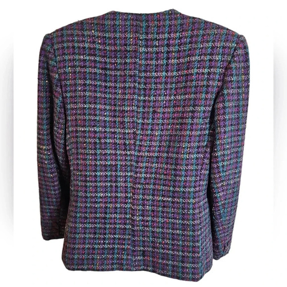 Vintage 80s Koret Purple Tweed Wool Blazer Sz 10 Preppy Career Academia Chic - Picture 3 of 7
